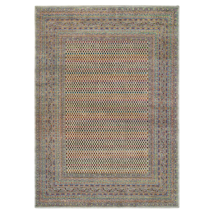 8'8"X12'2" Hand Knotted Beige Saroogh Colorful Wool And Sari Silk Rug