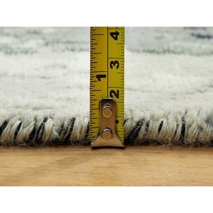 4'2X12' Iridium Black Hand Knotted Abstract Wool And Silk Wide Runner Rug