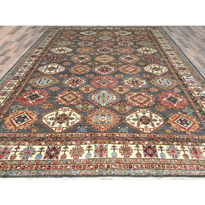 10'3"X13'10" Stone Gray Soft Wool Hand Knotted Afghan Super Kazak Rug
