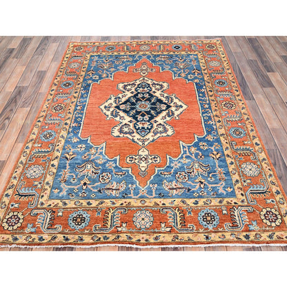 4'9"X6'6" Persimmon Orange Afghan Seeripe Heris Wool Hand Knotted Rug