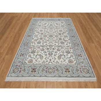6'X9' Spring White Hand Knotted Nain With Flower Design Wool And Silk Rug