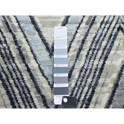6'X6' Round Chevron Design Wool And Pure Silk Hand Knotted Ivory Rug
