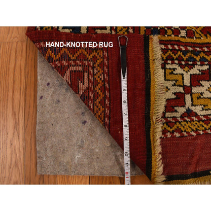 5'4"X7' Red, Antique Turkish Bergama 100% Wool Hand Knotted Rug