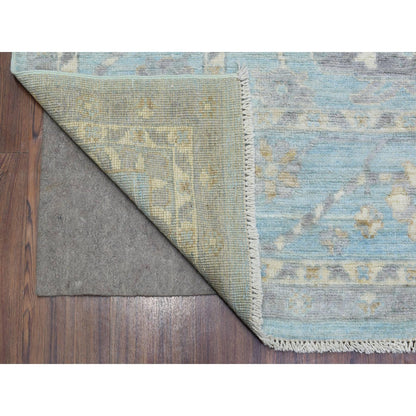8'X9'8" Light Blue Soft Wool Hand Knotted Afghan Angora Oushak Rug