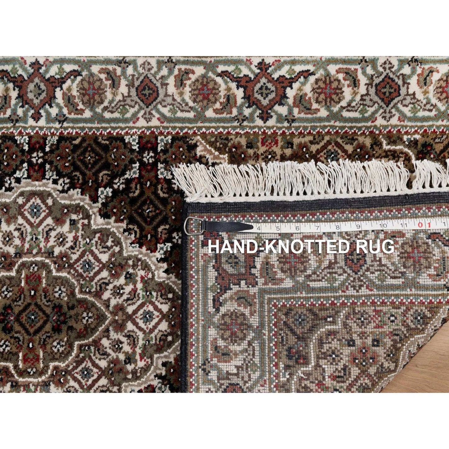 2'4"X4'9" Black Tebraz Mahi With Medallion Design Wool Rug Hand Knotted