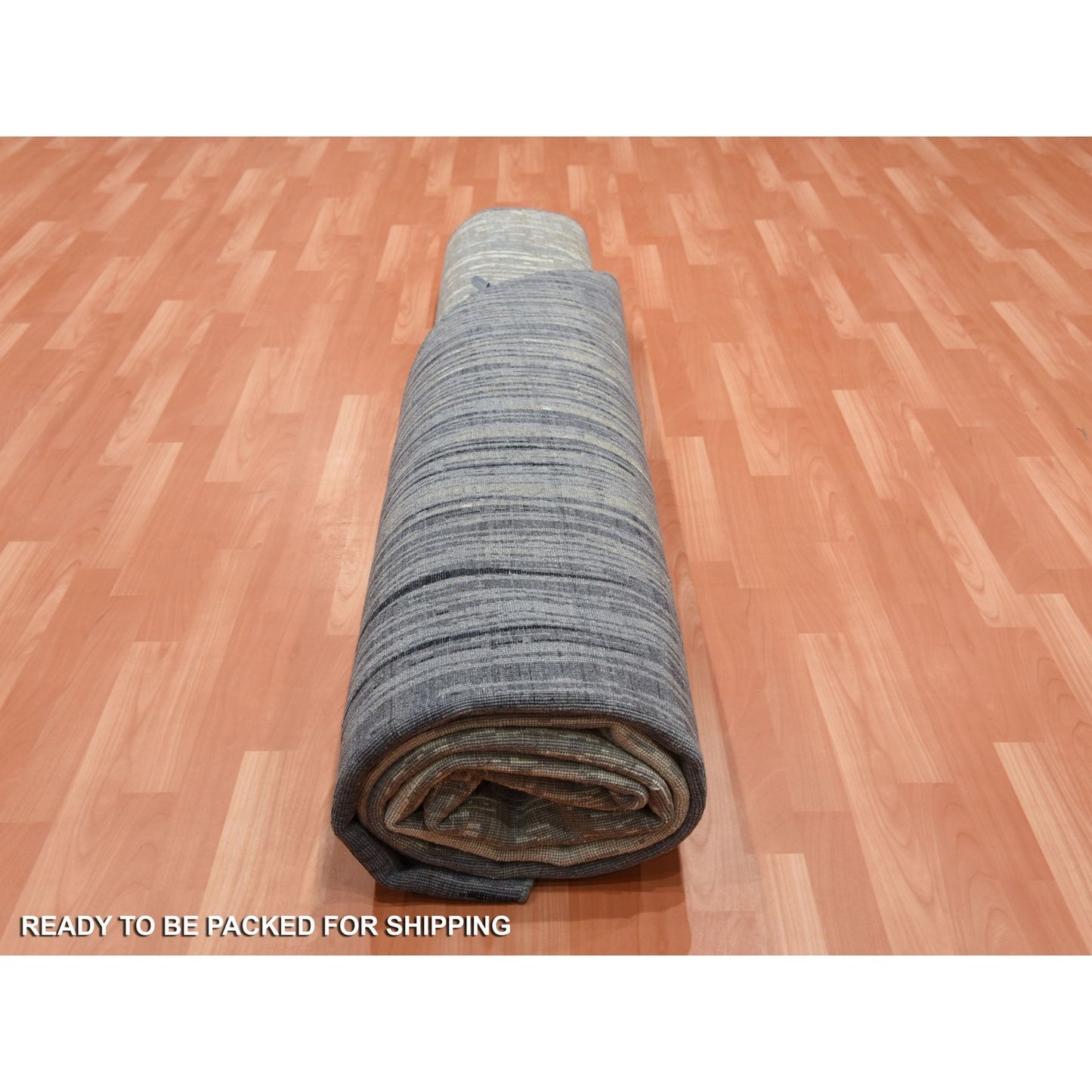 12'1"x12'2" Gray and Black Hand Knotted Modern Ombre Pure Wool Round Rug
