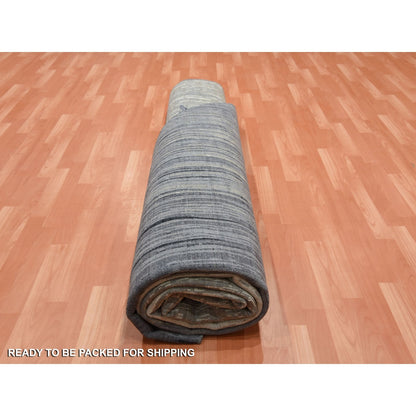12'1"x12'2" Gray and Black Hand Knotted Modern Ombre Pure Wool Round Rug