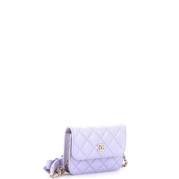 Chanel Bow Strap Card Holder On Chain Quilted Lambskin