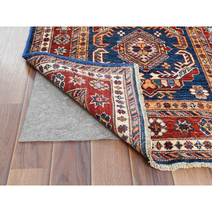 2'6"X11' Hand Knotted Navy Blue Afghan Super Kazak Soft Wool Runner Rug