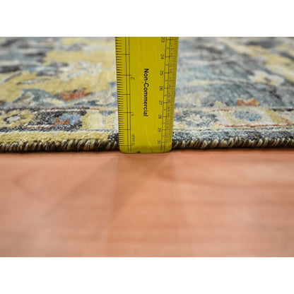 2'X3'3" Blue With Yellow Zoroastrian Design Hand Knotted Wool Sample Rug