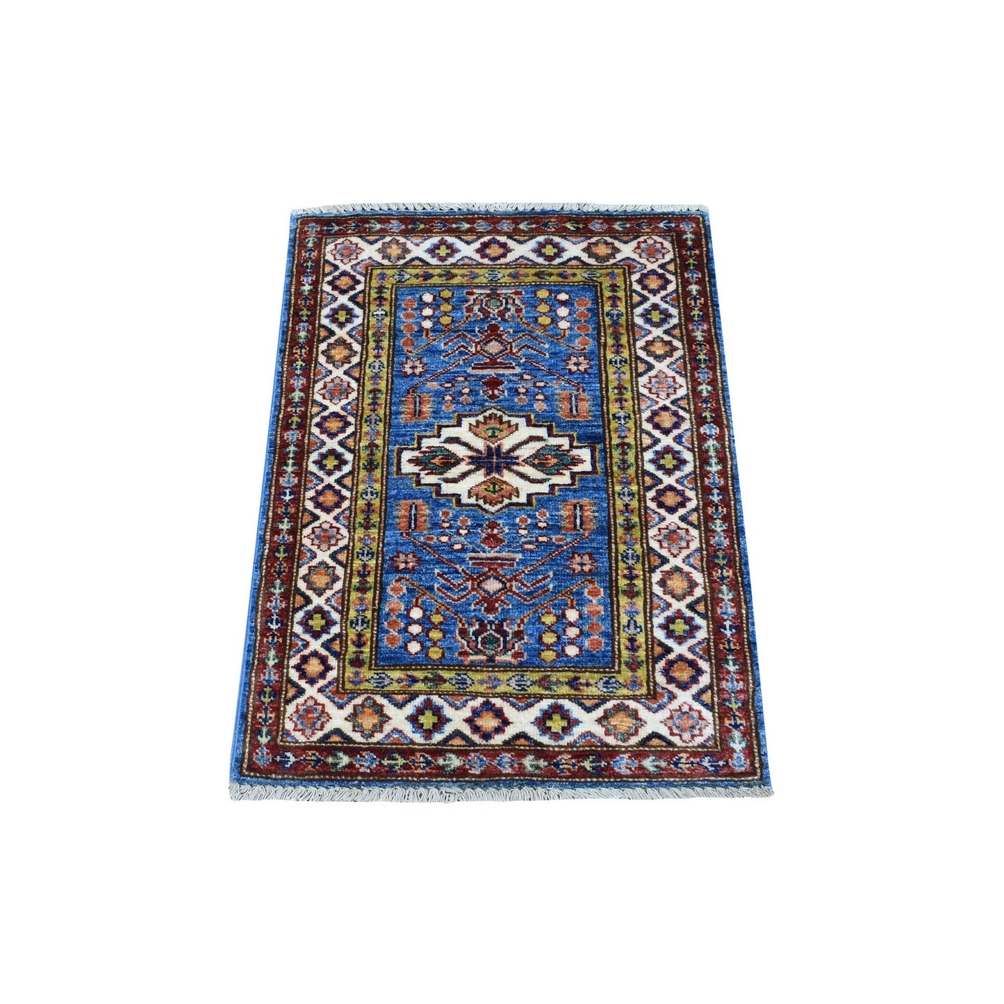 2'X2'10" Super Kazak Blue Hand Knotted Soft, Velvety Plush Wool Rug