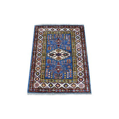 2'X2'10" Super Kazak Blue Hand Knotted Soft, Velvety Plush Wool Rug