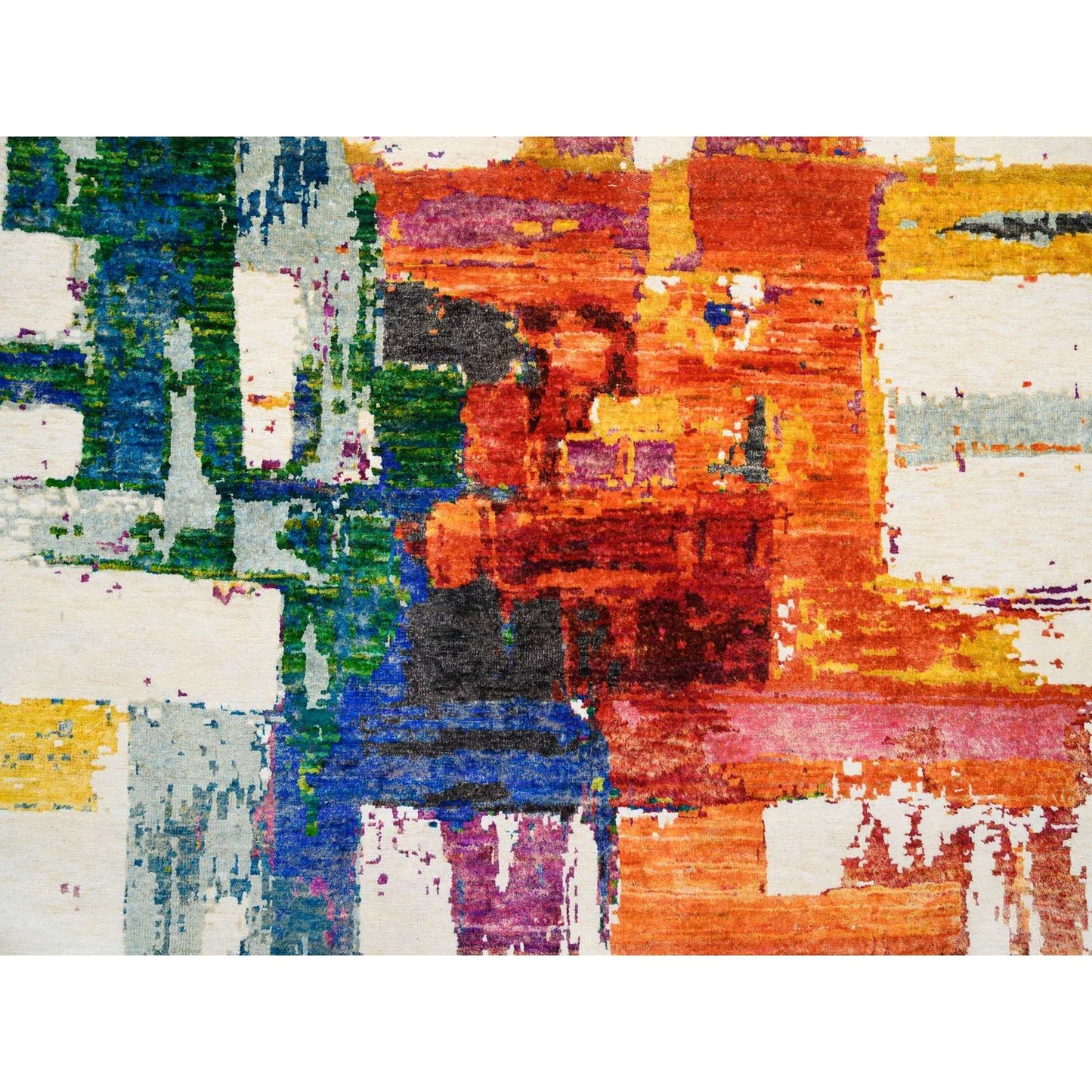 5'X5' Colorful Modern Design Wool And Silk Hand Knotted Round Rug