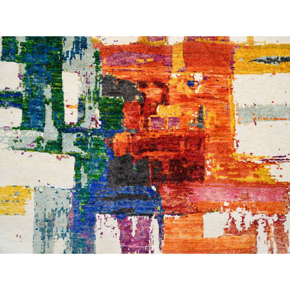 5'X5' Colorful Modern Design Wool And Silk Hand Knotted Round Rug