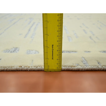 8'X9'9" White Modern Design Textured Weave Wool & Silk Hand Knotted Rug