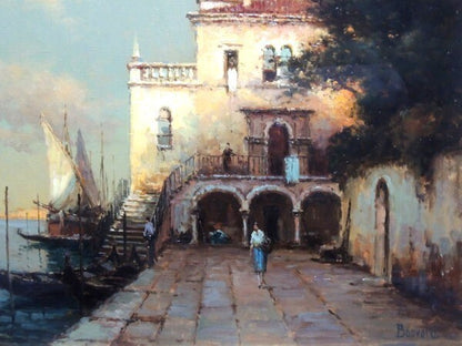Antoine Bouvard Oil Painting Venice Canal Gondola Signed French Art