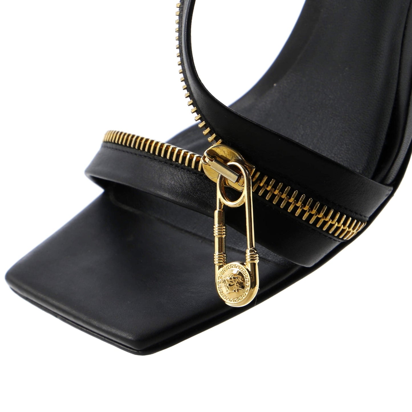 Versace Women'S Safety Pin Zipper Slingback Sandals Leather