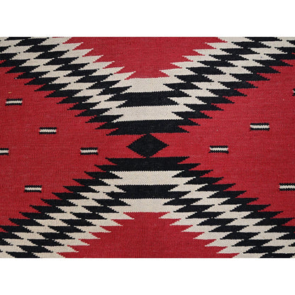 9'2"x11'6" Red Flat Weave Southwest Geometric Design Hand Woven Wool Rug