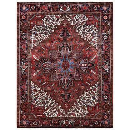 7'3"X9'5" Red Vintage Zoroastrian Heris 100% Wool Hand Knotted Oriental Rug