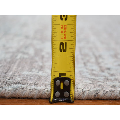 4'X9'9" Green Broken Farsian Design Wool/Silk Hand Knotted Runner Rug