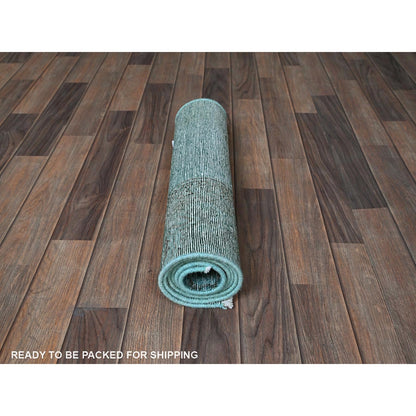 2'X5'9" Blue Overdyed Vintage Zoroastrian Hand Knotted Pure Wool Runner Rug