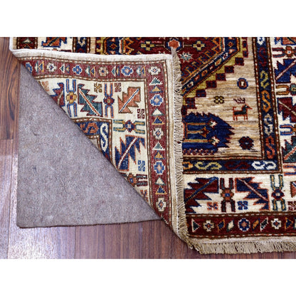 2'8"X10' Beige Geometric Design Natural Wool Super Kazak Hand-Knotted Rug