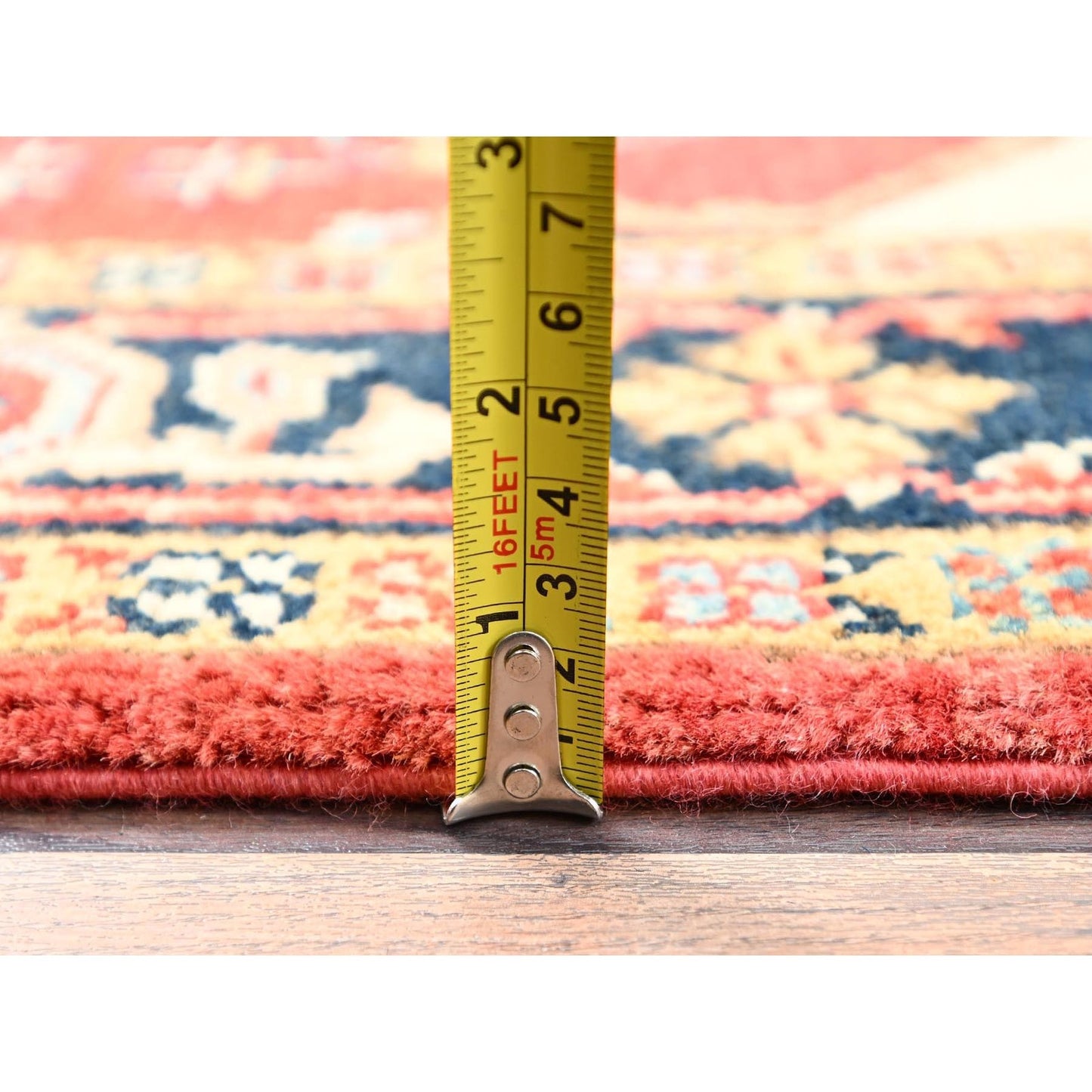 4'X6' Red Hand Knotted Afghan Peshawar With Seeripe Heris Design Wool Rug