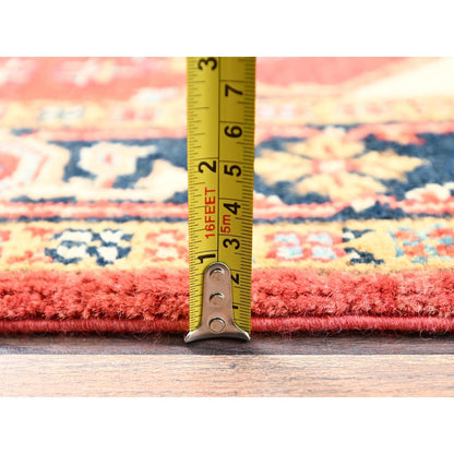 4'X6' Red Hand Knotted Afghan Peshawar With Seeripe Heris Design Wool Rug