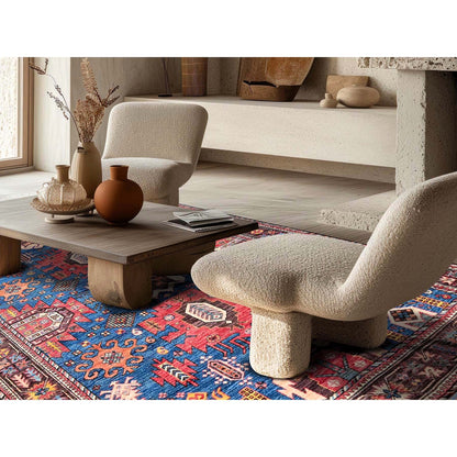 6'X7'10" Blue Afghan Caucasian Design Revival Hand Knotted Soft Wool Rug
