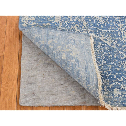 5'1"X7' Blue Wool And Silk Hand Knotted Broken Zoroastrian Design Rug