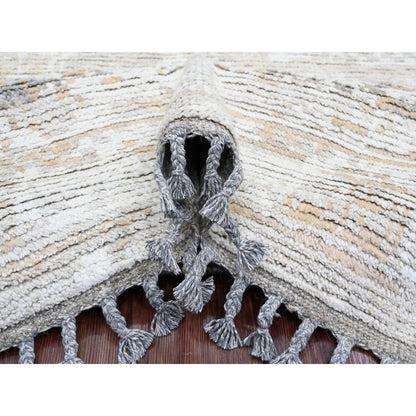 9'1"X12'5" Brown Moroccan Weave Erased Pattern Hand Knotted Pure Wool Rug