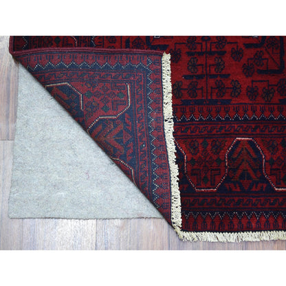 2'10"X9'8" Red Tribal Design Hand Knotted Afghan Khamyab Wool Runner Rug