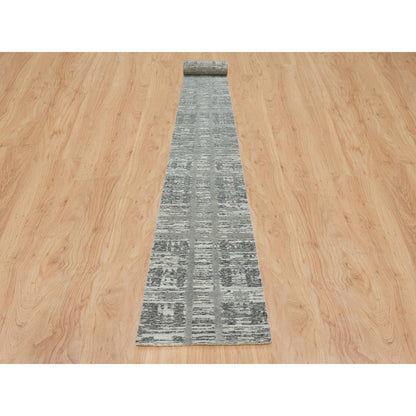 2'7"X27'10" Dark Grey Hand Knotted Xl Runner Oriental Rug