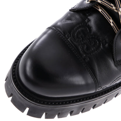 Gucci Women'S Platform Lug Sole Combat Boots Gg Embossed Leather