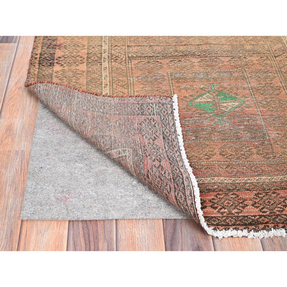 3'X6'7" Brown Hand Knotted Worn All Wool Rug