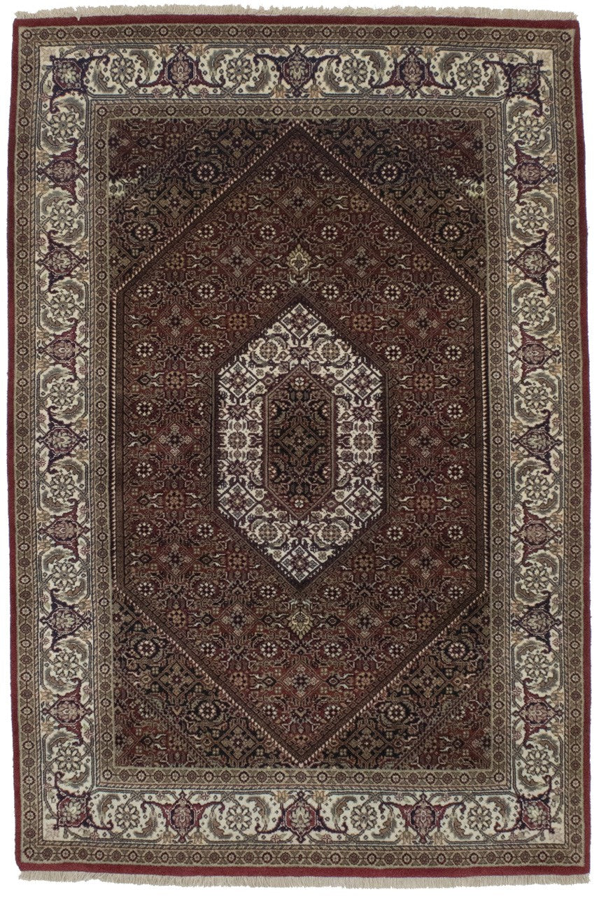 Handmade 4x6 Wool Indo-Bidjar Rug Floral Geometric Oriental Carpet