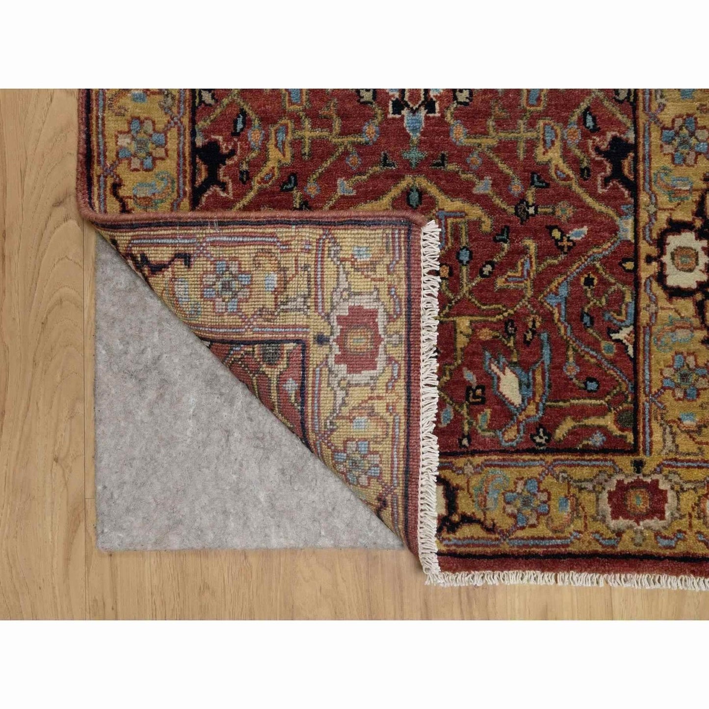 2'1"X3'3" Red Hand Knotted Antiqued Fine Heris Re-Creation Wool Mat Rug