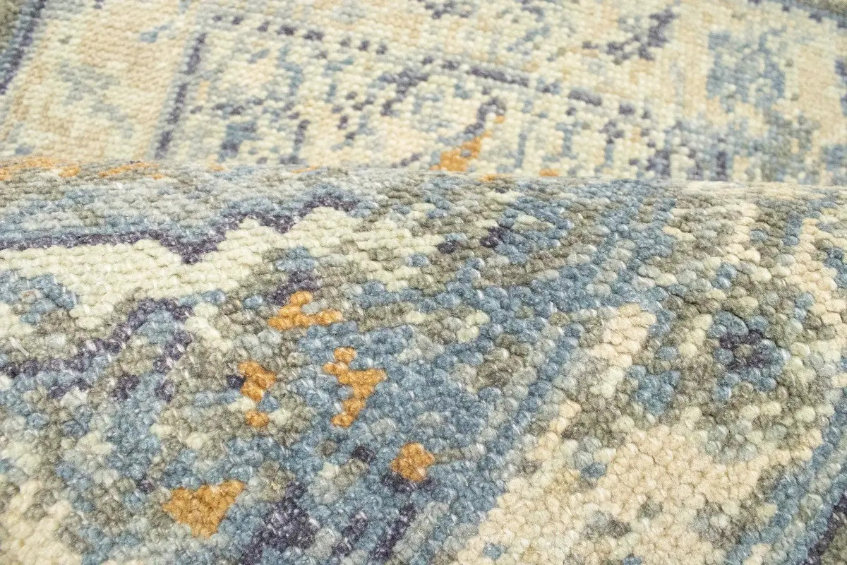 Hand-knotted muted distressed heriz wool rug transitional oriental carpet