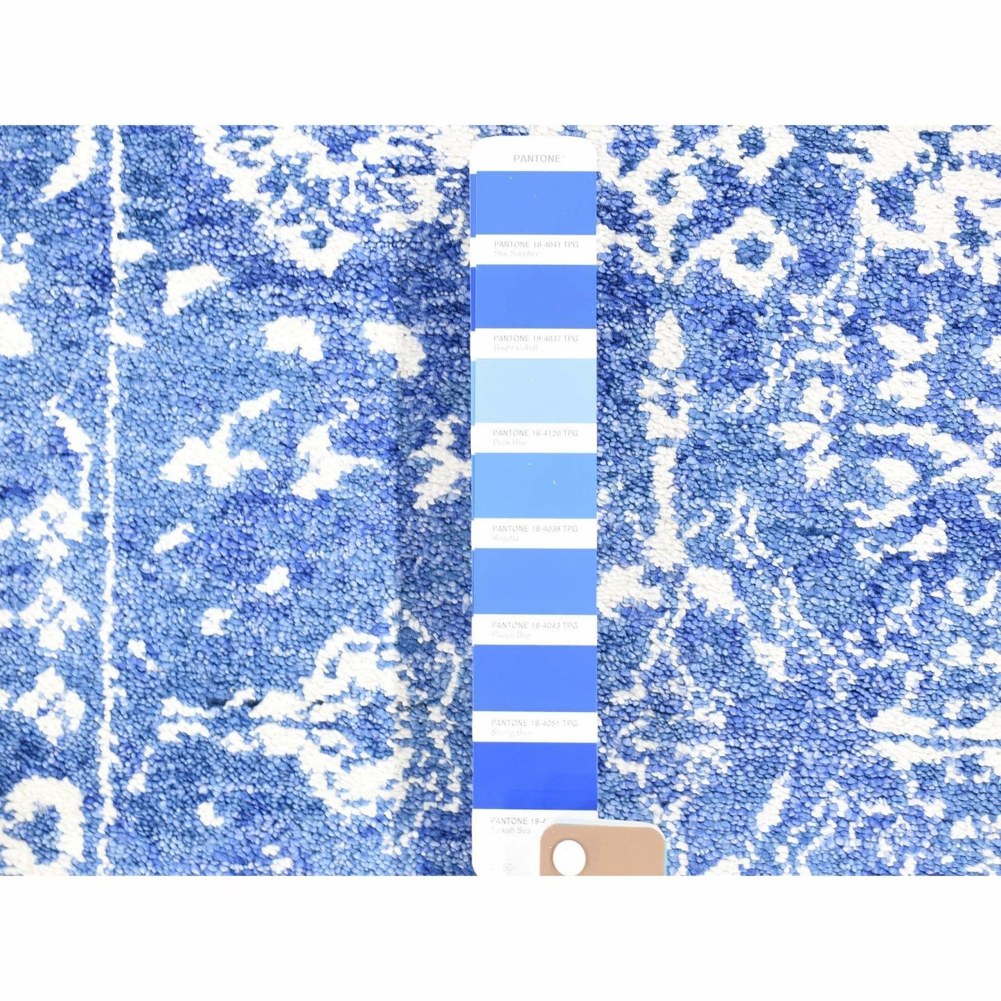 2'6"X16'10" Blue Tone On Tone Tebraz Wool/Silk Hand Knotted Xl Runner Rug