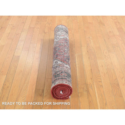 3'7"X10'2" Red Semi Antique Zoroastrian Wool Hand Knotted Wide Runner Rug