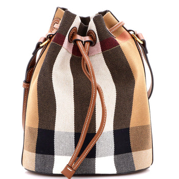 Small Burberry Drawstring Bucket Bag House Check Canvas with Leather