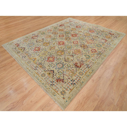 8'2"X10'2" Beige The Sunset Rosettes Hand Knotted Wool And Silk Rug