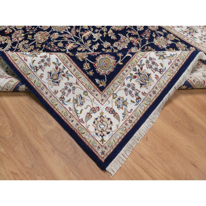 6'x9'5" Midnight Blue Nain Wool and Silk Soft 250 KPSI Hand Knotted Rug