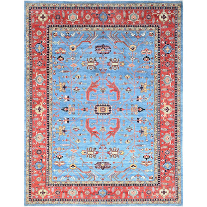 9'X11'6" Blue Extra Soft Wool Afghan Peshawar Hand Knotted Oriental Rug