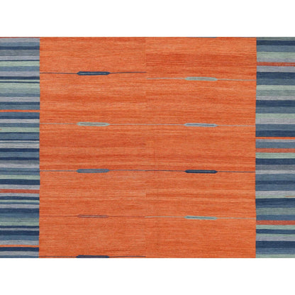 10'4"X14'2" Sunburst And Stripes Design Flat Weave Kilim Hand Woven Rug