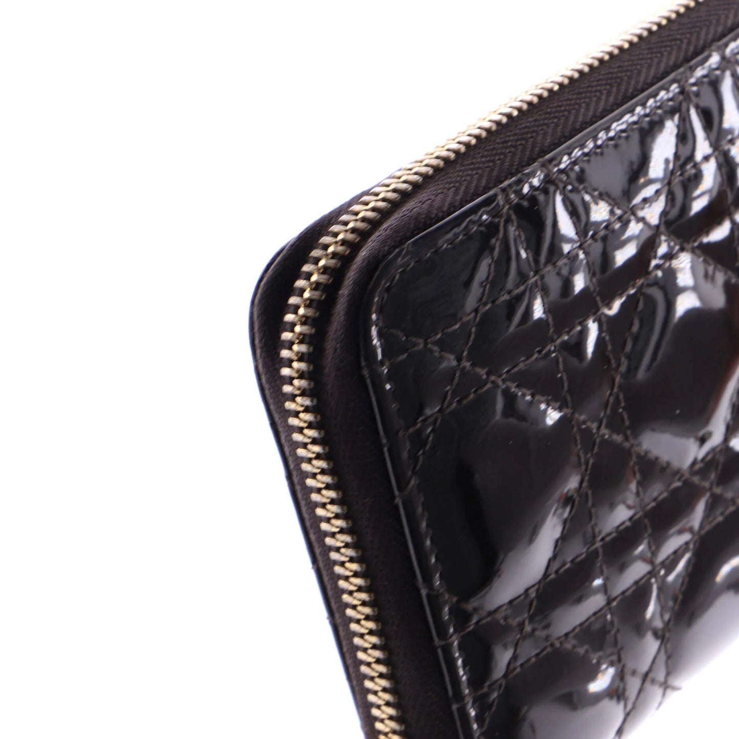 Christian Dior Lady Dior Zip Around Wallet Cannage Quilt Patent Long