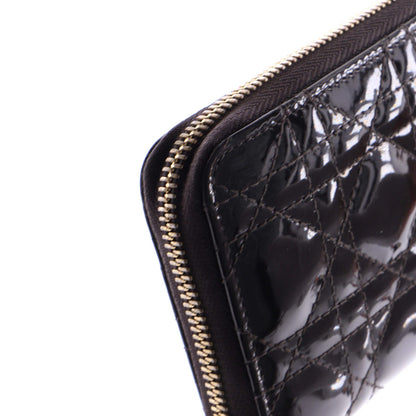 Christian Dior Lady Dior Zip Around Wallet Cannage Quilt Patent Long