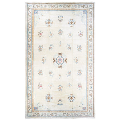 13'9"X23'5" Ivory Vintage Ming Dynasty Hand Knotted Full Pile Xl Wool Rug