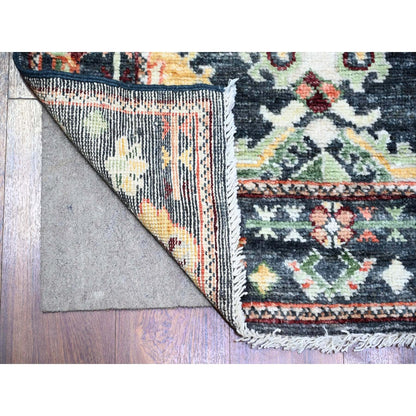 2'9"X9'9" True Black Wool Hand Knotted Afghan Angora Oushak Runner Rug