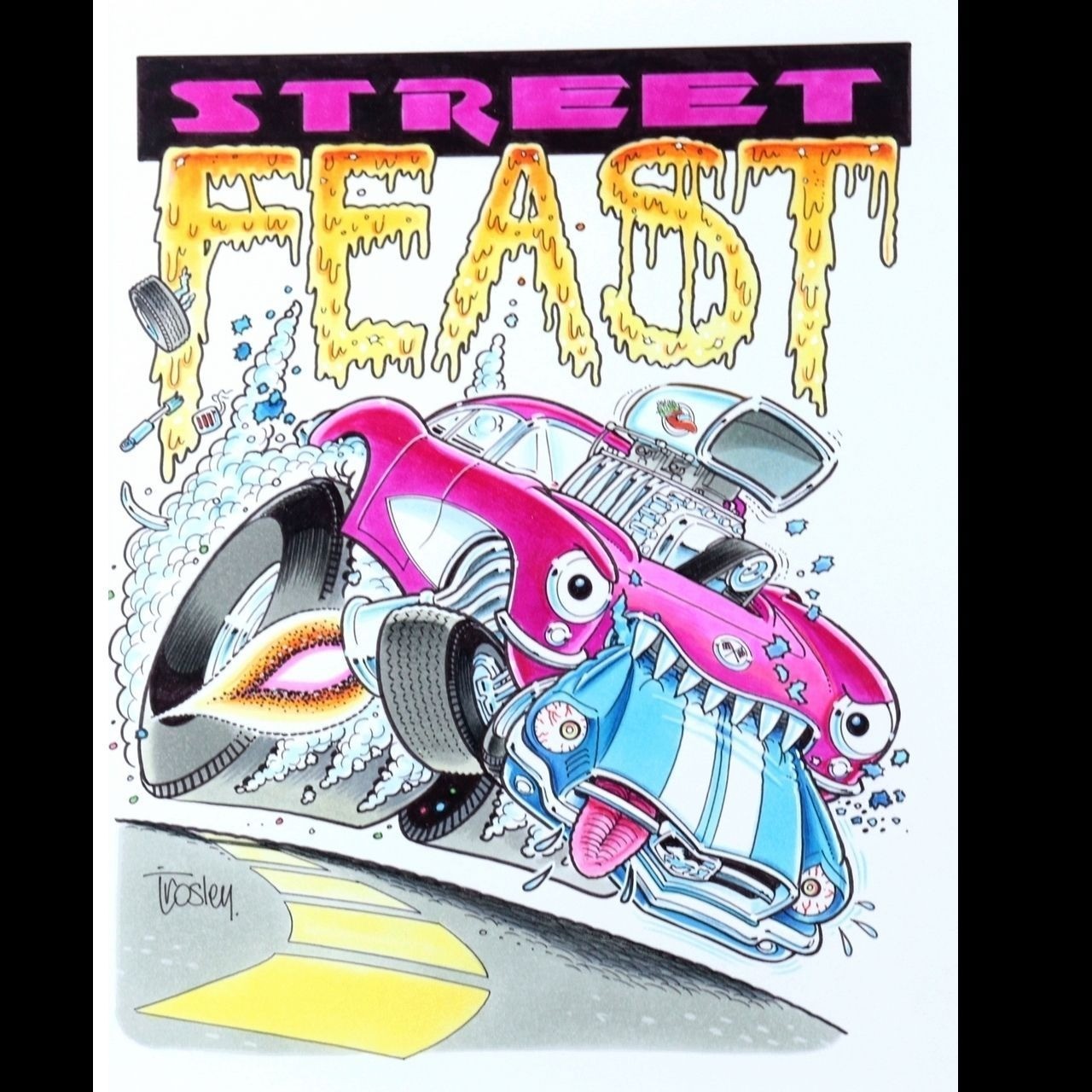 George Trosley Original Pen Drawing Street Feast Signed Usa Framed Artwork